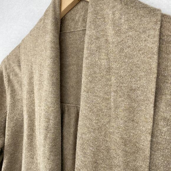 EILEEN FISHER Cardigan PS Organic Cotton Crop Shawl Open Front 3/4 Sleeve Brown - Picture 2 of 9